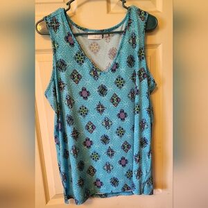 Belle by Kim Gravel Blue Tank Top with Paisley Design Womens Size Large